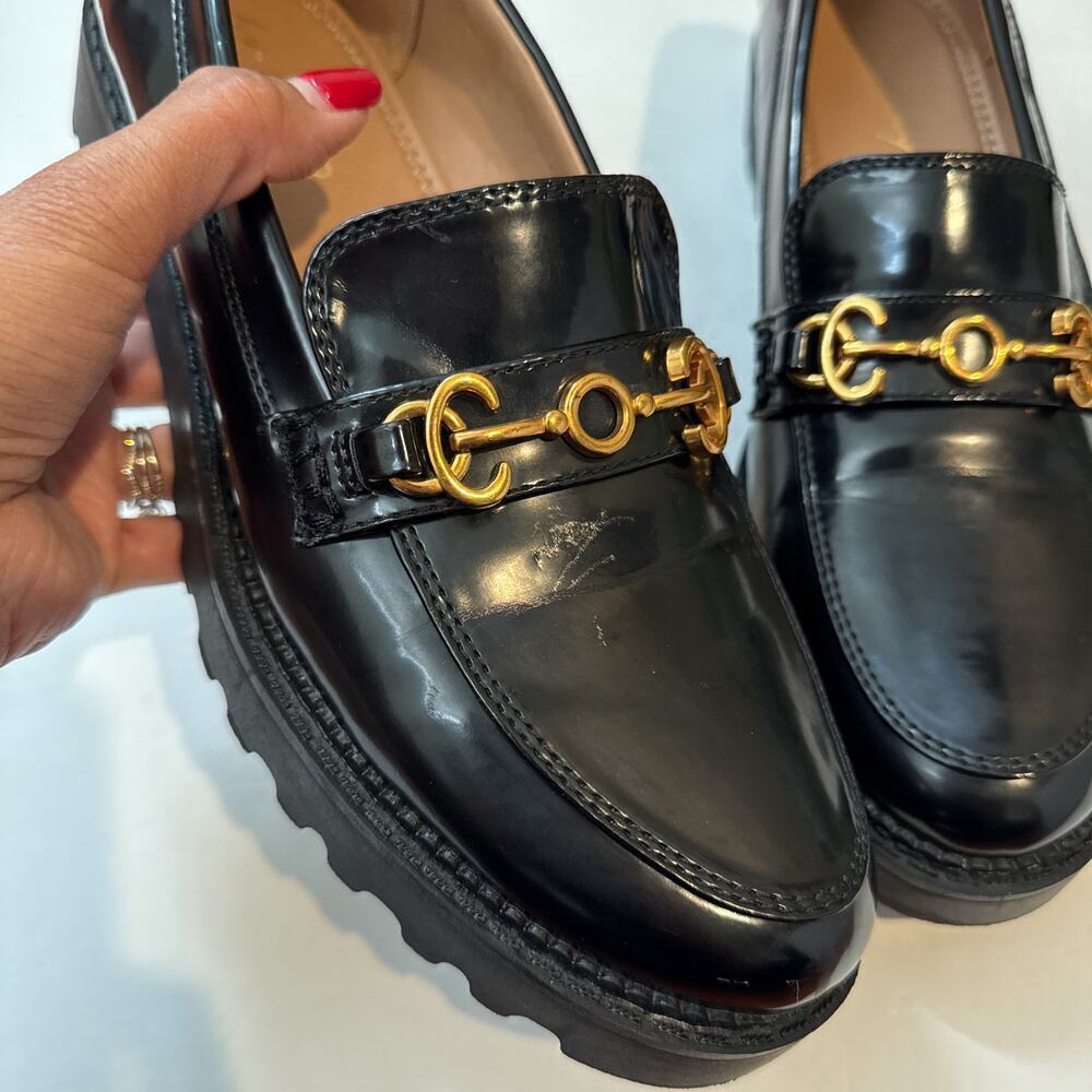 Circus NY by Sam Edelman Deana Loafers Black Patent Gold Chain Size 10 - Picture 4 of 11